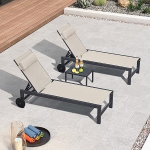 PURPLE LEAF Outdoor Lounge Chair Set Aluminum Patio Chaise Lounger with Side Table and Pillow for Outside Pool Beach Sunbathing Tanning Recliner - 1 of 4