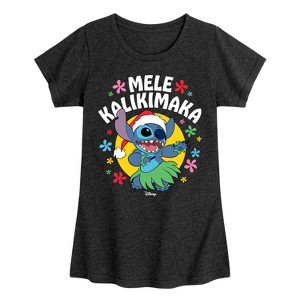Girls' - Lilo and Stitch - Mele Kalikimaka Hula Stitch Christmas Fitted Short Sleeve Graphic T-Shirt - 1 of 4