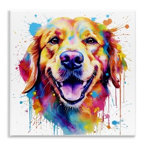 Stupell Industries Happy Dog Paint Drip Wall Plaque Art, 12" x 12" - 1 of 4