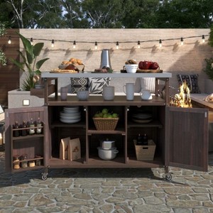 YOOCOZZ Outdoor 100% Fir Wood Rolling Kitchen Island & Grill Bar Cart with Stainless Steel Top and Ample Storage Space - 1 of 4