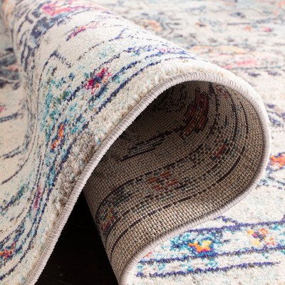 Handmade Cream and Blue Round Synthetic Rug