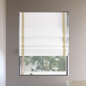 35"x64" Sun Zero Olander Black Ribbon Border 100% Blackout Cordless Roman Shade Taupe - 1 of 4