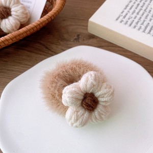 MyKids-Usa Adorable Handcrafted Knitted Hair Accessories For Children And Teens: Beige Floral Hair Clip And Plush Hairband - 1 of 3