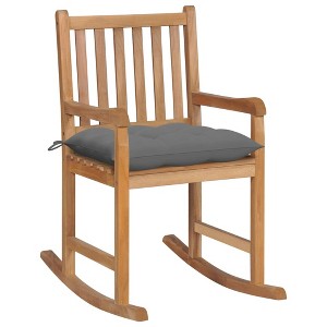 vidaXL Rocking Chair with Gray Cushion Solid Teak Wood - 1 of 4