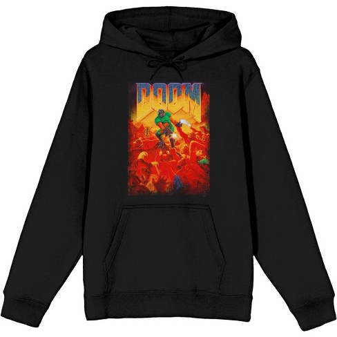 Doom Men's Distressed Video Game Key Art Black Hooded Sweatshirt : Target