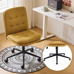 VINGLI Mid Back Armless Office Desk Chair with Wheels/no Wheels,360°Rocking Swivel Vanity Chair with Thickened Cushion, Linen - 1 of 4