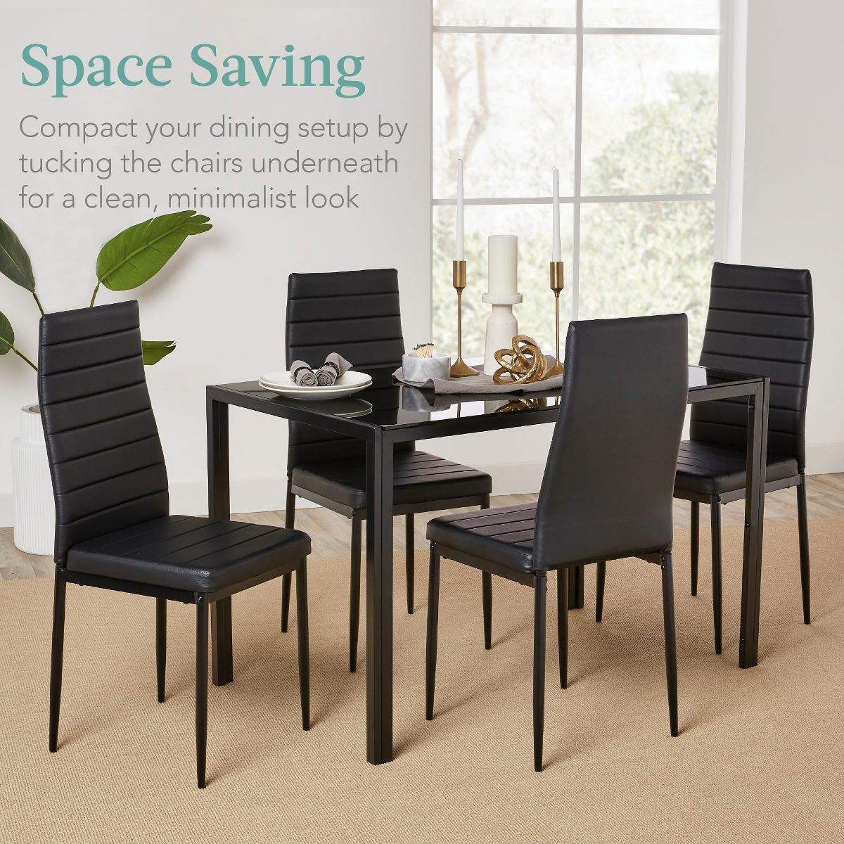 Best Choice Products Kitchen Dining Table Set – 3-Piece, 5-Piece, or 7-Piece w/ Glass Tabletop & Faux/PU Leather Chairs - thumbnail 6