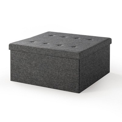 HOMCOM 16 Cube Modern Linen Fabric Pouf Footrest Ottoman - Dark Blue