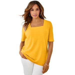 Jessica London Women's Plus Size Stretch Cotton Square Neck Tee - 1 of 4