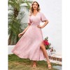 Clearlove Women's Floral Print V-Neck Ruffle Short-Sleeved Waist tie Dress Maxi Dress - 4 of 4