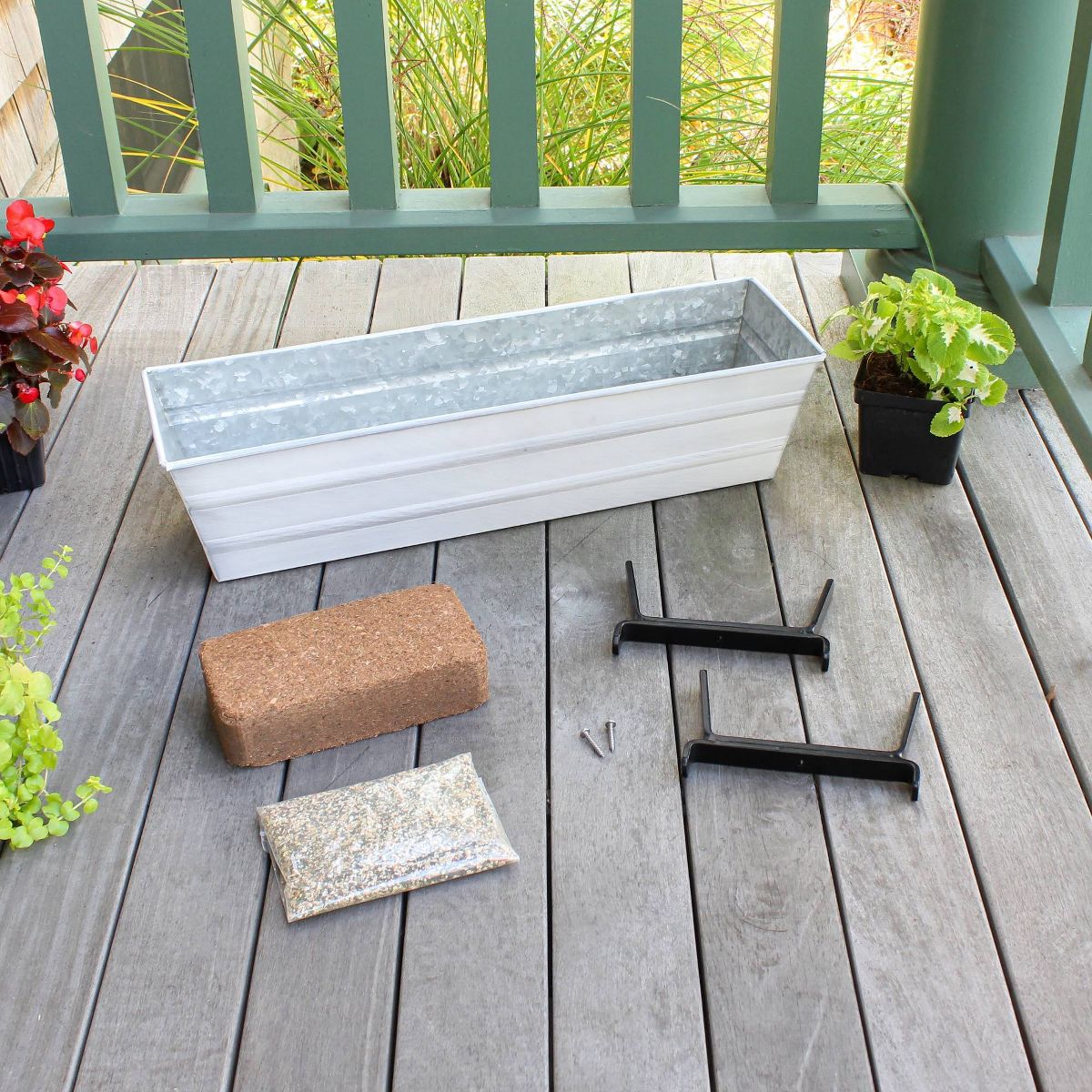 ACHLA Designs Small Cape Cod Rectangular Galvanized Steel Outdoor Planter Box for 2x6 Railings with Mounting Bracket White 22"x6.5" - thumbnail 2