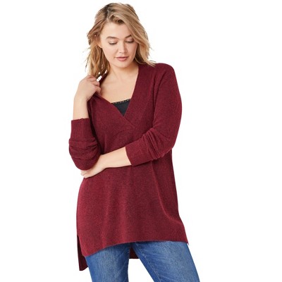 ellos Women's Plus Size Hi-Lo V-Neck Pullover