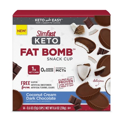 SlimFast Keto Fat Bomb Snack Cup - Coconut Cream Dark Chocolate - 14ct