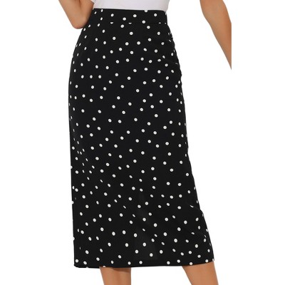 Allegra K Women's Summer Polka Dots Casual Elastic High Waisted Pencil Midi Skirts