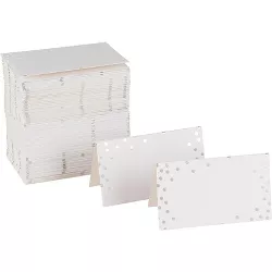 Best Paper Greetings 100 Pack 100 Pack Wedding Name Place Cards for Table Seating, Tent with Silver Foil Polka Dots, 2" x 3.5" Folded