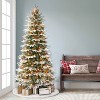 Puleo 6.5' Pre-Lit Flocked Halifax Fir Artificial Christmas Tree with Pinecones & Berries Clear Lights - 2 of 3