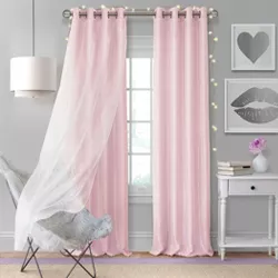 Aurora Kids Room Darkening Sheer Sparkle Overlay Curtain Panel - 52" x 84" - Soft Pink - Elrene Home Fashions