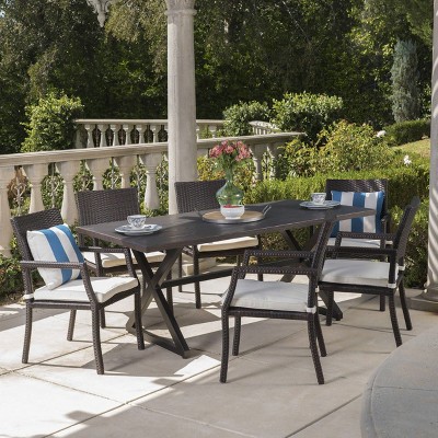 Alani 7pc Aluminum Dining Set - Brown/White - Christopher Knight Home