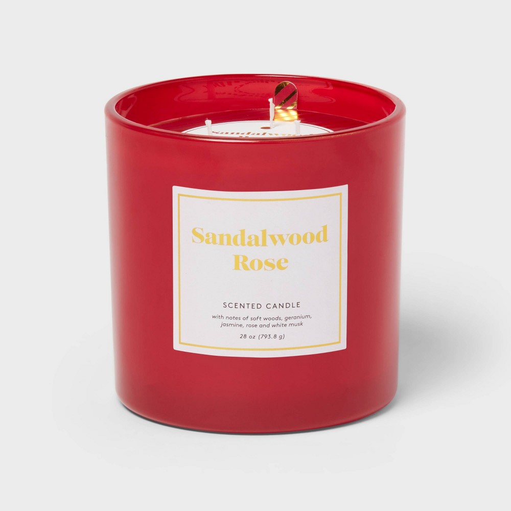 Photos - Figurine / Candlestick 3-Wick 28oz Glass Jar Sandalwood Rose Candle - Opalhouse™