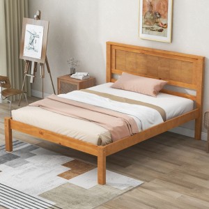 Platform Bed Frame with Headboard , Wood Slat Support,Twin - 1 of 3