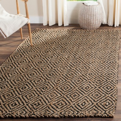 Natural Black Hand-Woven Jute Area Rug, 5' x 8'