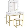 VINGLI 40" Vanity Set with Lighted Mirror and Stool,White Makeup Vanity Table Set with 9 Lights for  Bedroom, White&Gold - 2 of 4