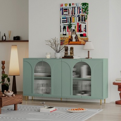 NicBex 59.8" Modern 4-Door Sideboard,Kitchen Storage Cabinets with Adjustable Shelves and Glass Doors for Kitchen and Dining Room,Green