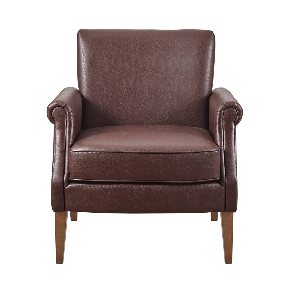 Photos - Sofa Bernay Faux Leather Accent Arm Chair Brown - Madison Park