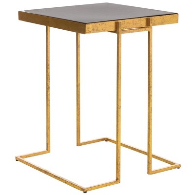 Transitional Greek Key 15'' Gold and Black Metal Side Table