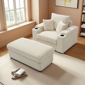 Oversized Corduroy Lounge Accent Chair Sofa with Ottoman & Neck Pillow - 1 of 4