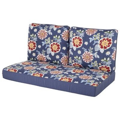 Rolston 3pc Outdoor Replacement Loveseat Sofa Cushion Set Blue Floral - Haven Way