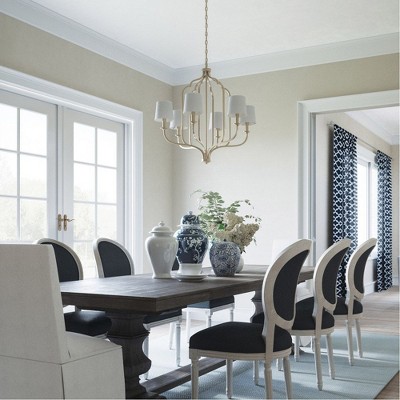 Elegant Ophelia 6-Light Chandelier with White Fabric Shades and Winter Gold Finish