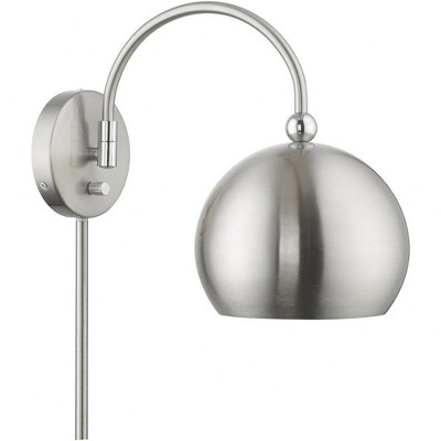 Stockton Modern Swing Arm Wall Lamp in Brushed Nickel with Polished Chrome