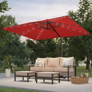 Sonkuki 10x8FT Round Offset Outdoor Patio Solar LED Cantilever Umbrella, 360° Rotation and Canopy Angle Adjustment - 1 of 4