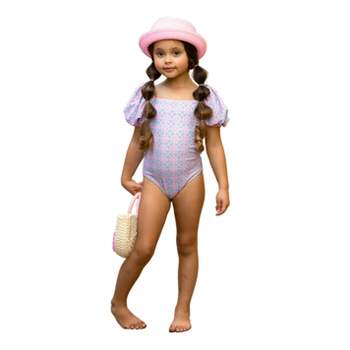 Girls Made For Sunny Days Puff Sleeve One Piece Swimsuit - Mia Belle Girls