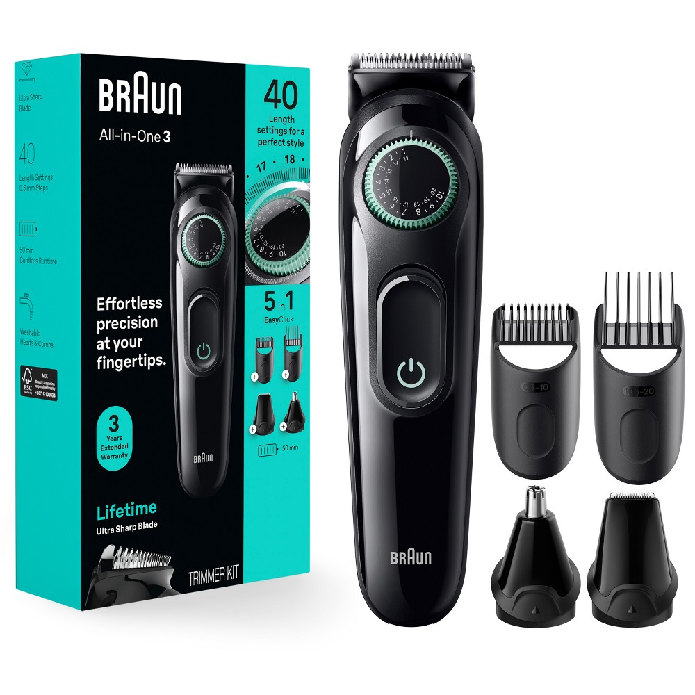 Photos - Hair Clipper Braun ALL-IN-ONE STYLE KIT SERIES 3 AIO3450 MEN'S RECHARGEABLE 5-IN-1 EAR 