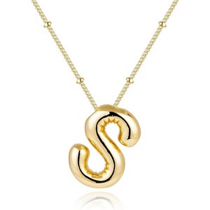 Chunky Balloon Initial Necklace 14K Gold Plated Non Tarnish Mom Gift Gold-S - 1 of 4