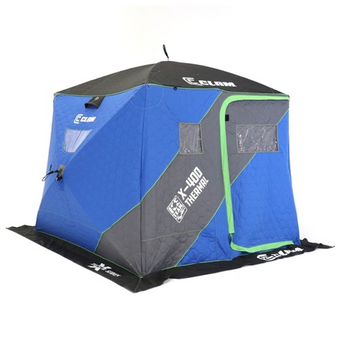 Clam 17483 X-400 Portable 4 Person 8 Foot Ice Team Fishing Angler Thermal  Hub Shelter Tent W/anchor Straps, Carrying Bag, & Dimmable Light : Target