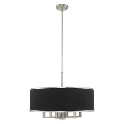 Park Ridge 7-Light Brushed Nickel Chandelier with Black Fabric Shade