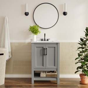 Flash Furniture Vega Bathroom Vanity with Sink Combo, Storage Cabinet with Soft Close Doors and Open Shelf, Carrara Marble Finish Countertop - 1 of 4