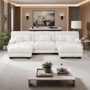 133.8" Chenille U-Shaped Modular Sectional Sofa with Bolster Armrests & 2 Ottomans - 1 of 4