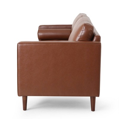 Cognac Brown Faux Leather Tufted 3-Piece Sofa and Club Chair Set