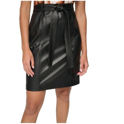 Calvin Klein Womens Faux Leather Tie Waist Pencil Skirt
