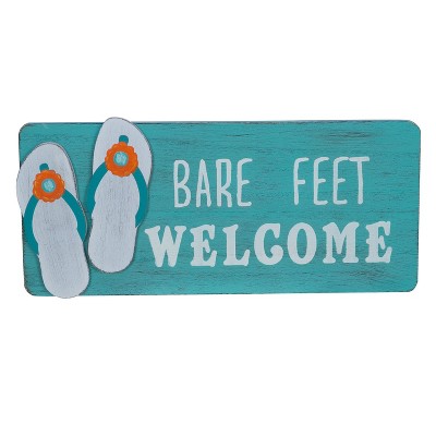 Beachcombers Bare Feet Welcome Coastal Plaque Sign Wall Hanging Decor Decoration For The Beach 16.5 x 1 x 6.5 Inches.