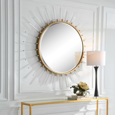 Large Gold Sunburst Round Wall Mirror with Acrylic Accents