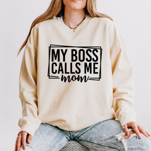 Simply Sage Market My Boss Calls Me Mom Lightweight Garment Dyed Sweatshirt - 1 of 4