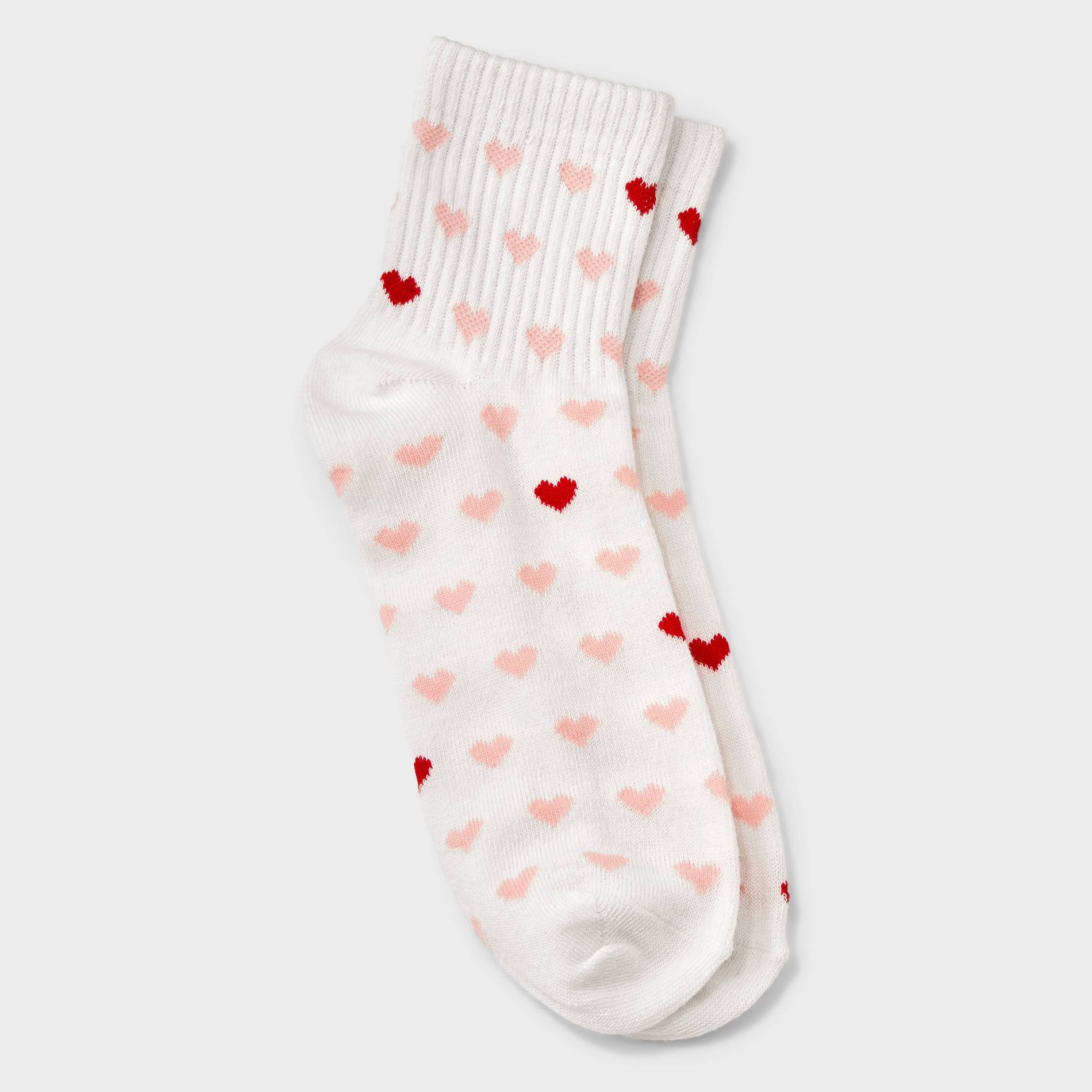 Women's Mini Hearts Valentine's Day Ankle Socks - Ivory/Pink/Red 4-10