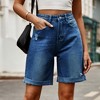 Women's Summer Long Jeans Shorts High Rise Loose-Fit Wide Leg Denim Shorts Stretchy Dad Y2K Shorts with Pockets - 2 of 4