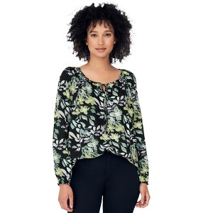 ellos Plus Size Tie Neck Peasant Tunic - 1 of 4