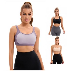 INSPIRE CHIC 3 Pcs Women's Contrasting Colors Adjustable Straps Workout Fixed Cup U Back Sports Bras - 1 of 4